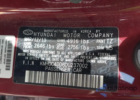 2013 Hyundai Genesis 3.8 from USA, damaged, VIN KMHGC4DD8DU237002
